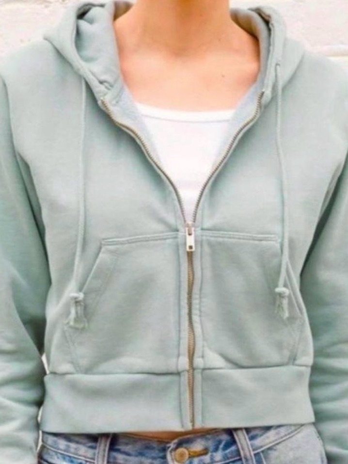 Brandy Melville John Galt Sage Green Cropped Zip Hoodie